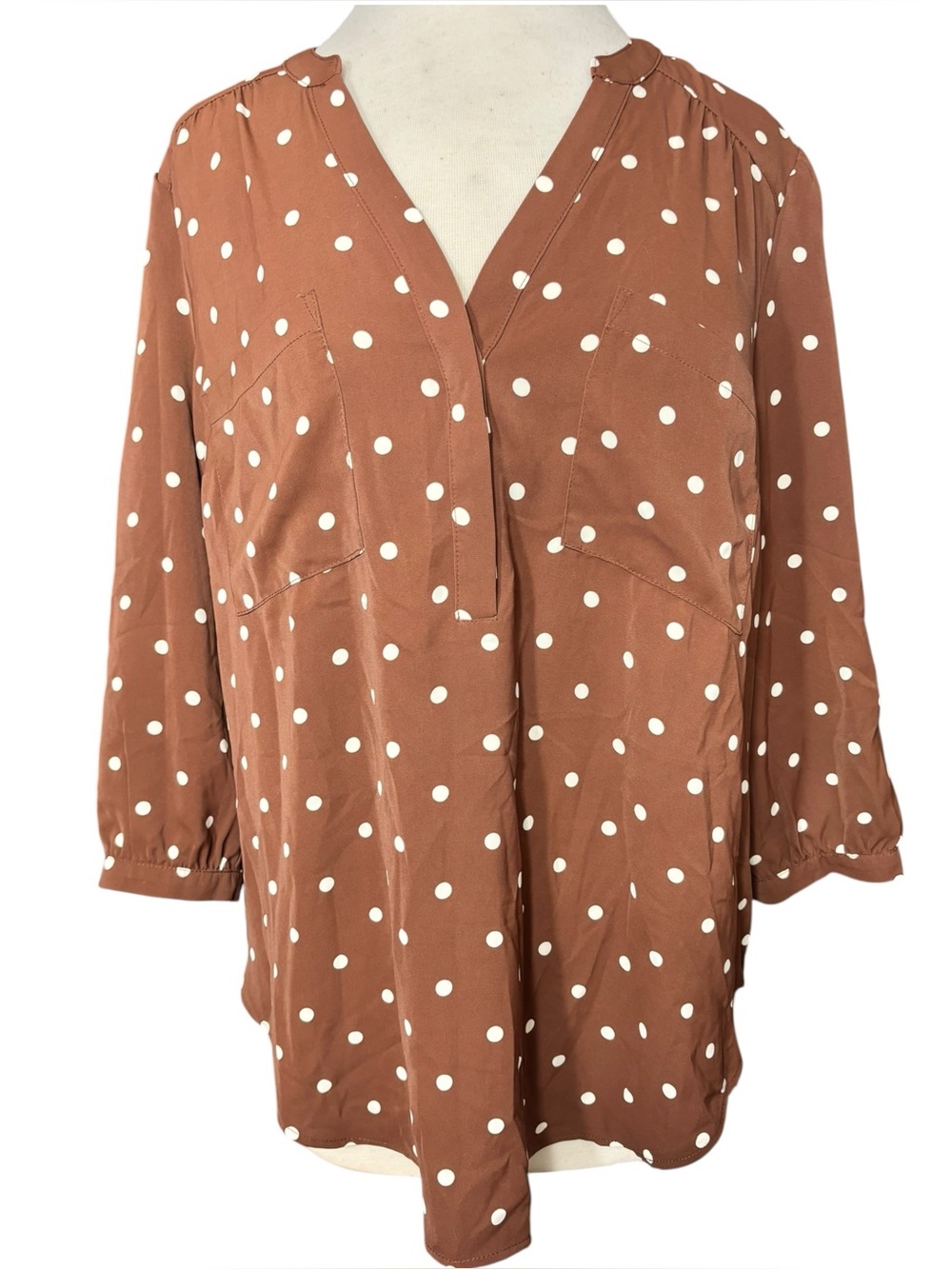 Torrid Harper Brown White Polka Dot Chiffon Georgette Blouse (Size 0 / US 12) - Picture 2 of 4